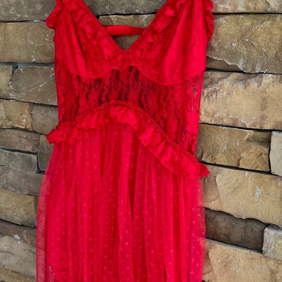 Choosy Red Lace Ruffle Maxi Dress w/ Built-In Romper – Size 18, NWT - Picture 2 of 5